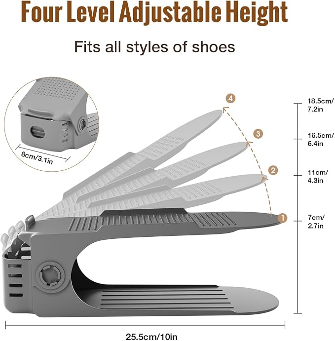 Neprock Shoe Slots Organizer, 20 Pack Adjustable Shoe Rack Stacker Storage Space Saver, Double Deck Shoe Rack Holder for Closet Organization (Grey)