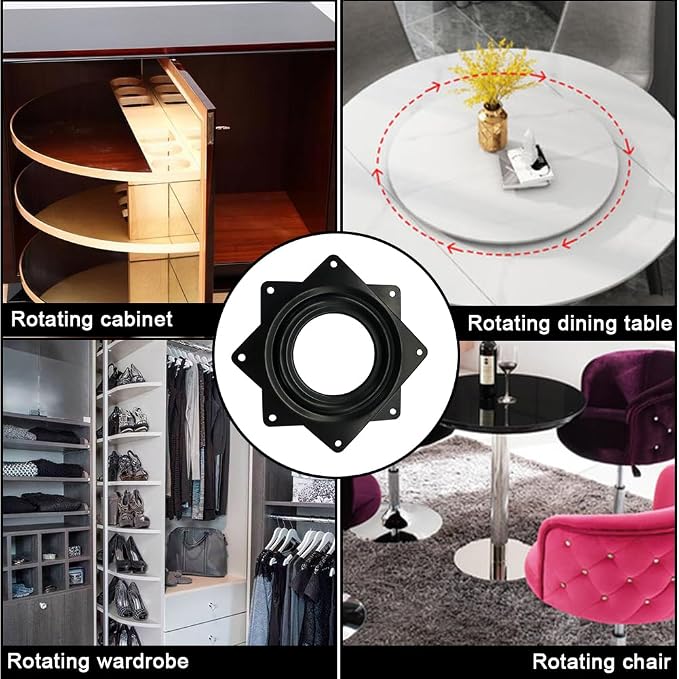 3" Black Lazy Susan Turntable, 200-lb Heavy Duty Steel Ball Bearing Rotating Tray Swivel Plate Cabinet Low Profile for Dining Table, Stool Chair, Pantry, Organizer