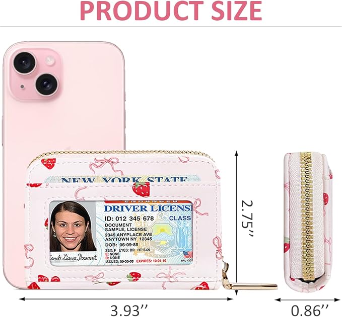 Sunwel Fashion Credit Card Holder for Women Small Accordion Card Cases with ID Window (PINK STRAWBERRY)
