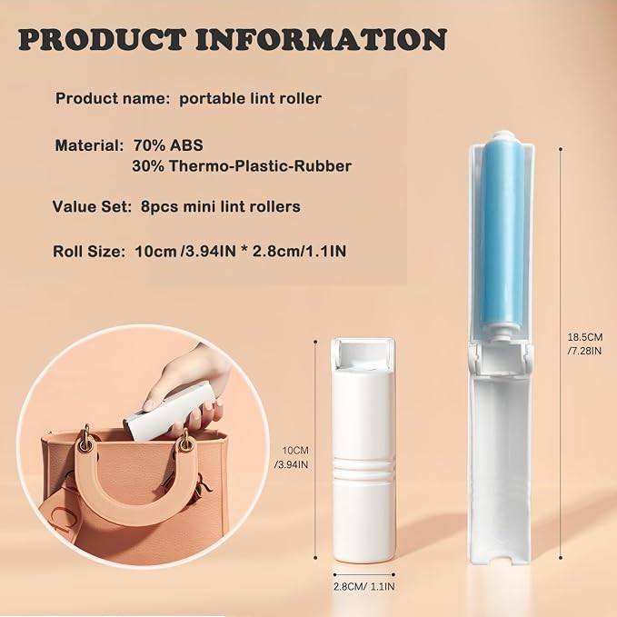 Mini Reusable Lint Roller 8 Pack, Washable Sticky Gel Lint Remover, Blue | Portable & Easy Carry, Foldable Design, Washable Sticky Gel, For Clothes & Luggage, Travel Ready