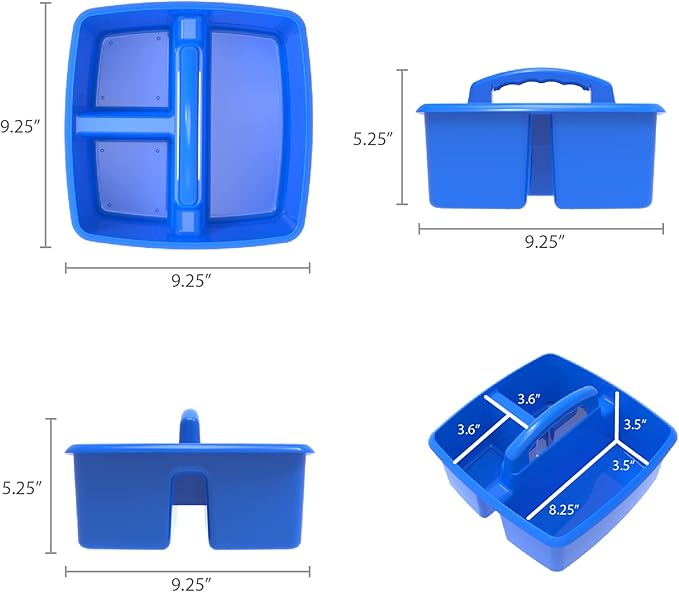Storex 3-Compartment Small Caddy – Multipurpose Classroom Organizer with Handle, Assorted STEAM Colors, 6-Pack (00940A06C)