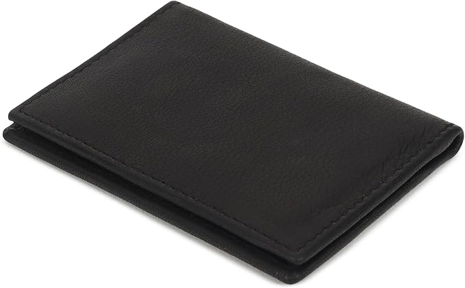 Leatherboss Genuine Leather Small Slim Bifold Wallet | Credit, Debit, ID Card Holder | Compact & Stylish with Clear ID Windows | Gift for Men, Black