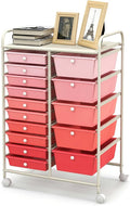 Moccha 15-Drawer Rolling Storage Cart - Under Desk Storage Drawers with wheels for Craft Art Supply Paper Salon, Scrapbook Paper Tools, Mobile Utility Cart for Classroom (15 Drawers, Gradient Pink)