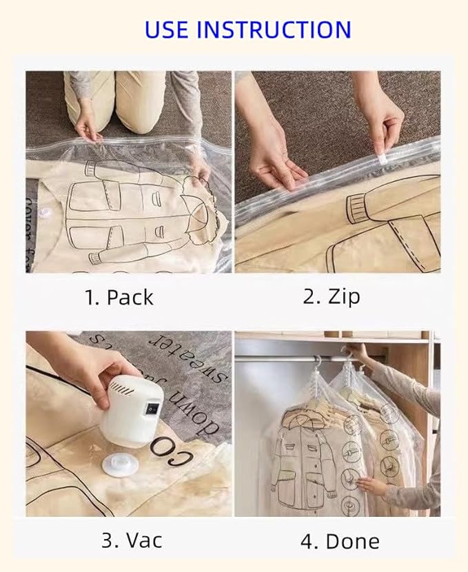 Hanging Vacuum Storage Bags 6 Pack Space Saver Vacuum Seal Bags, Jumbo and Large, for Seasonal Clothes, Dress, Coat, Closet Organizer with Heavy Duty Hanging Hooks, Reusable & Easy to Use