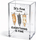 Funny It's Fine I'm Fine Everything Is Acrylic Pencil Holder Cup | Sarcastic Gifts for Coworker Boss Friend HR Cat Lover Nurse Student, Home Office Decor Accessories, Makeup Brush Organizer