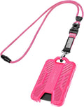 LIUGX Badge Holder with Breakaway Lanyard, Carbon Fiber-Texture, 6 Cards | American Flag, Quick Release Detachable Buckle, Metal Clip, Heavy Duty ID Card Holder, for Work, Office, All Pink