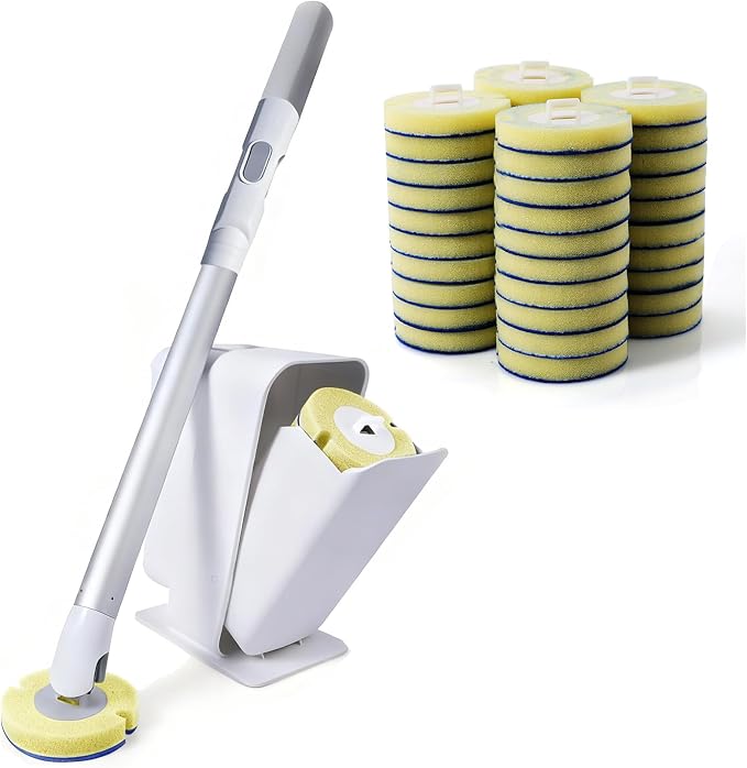 Eyliden Toilet Brush and Holder Set, Disposable Wand Kit with 40-Refills | Built-in Cleaner, 2-in-1 Wall Mount & Stand Auto-open Caddy, Aluminum Handle, Touch-Free for Deep Clean & Bathroom Hygiene