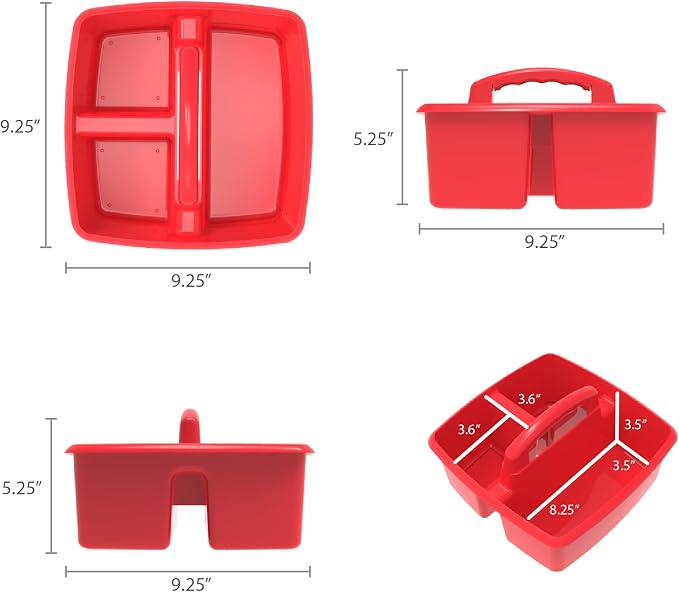 Storex 3-Compartment Small Caddy – Multipurpose Classroom Organizer with Handle, Crimson, 6-Pack (00949A06C)