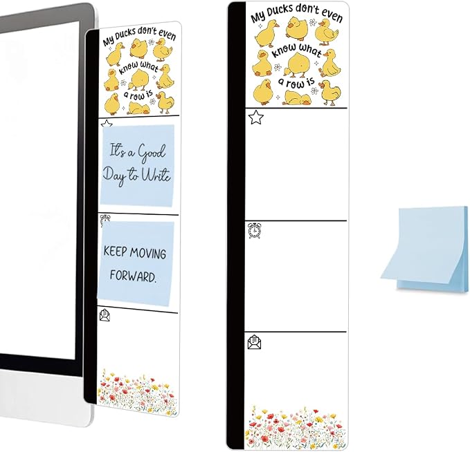 Monitor Memo Board Acrylic Sticky Note Holder Funny Duck Office Desk Decor with 100 Self Stick Note Pads My Ducks Don't Know What A Row is Quote