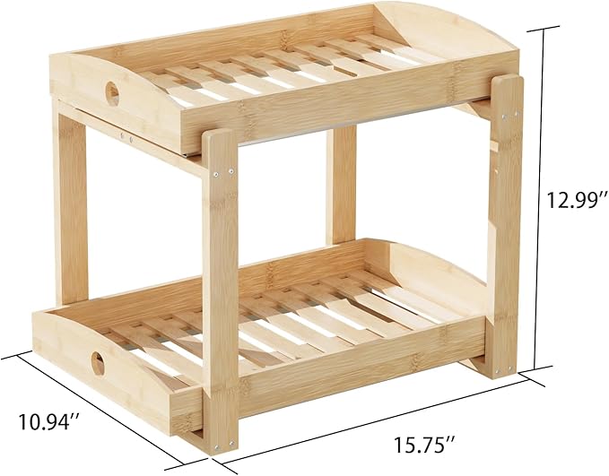 Bamboo Wood Under Sink Organizer 1 Pack, Pull Out Cabinet Organizer 2 Tier Under Sink Organizers and Storage with Sliding Drawer Sturdy Easy Assembly for Kitchen Bathroom Undersink (Nature, 2 Packs)