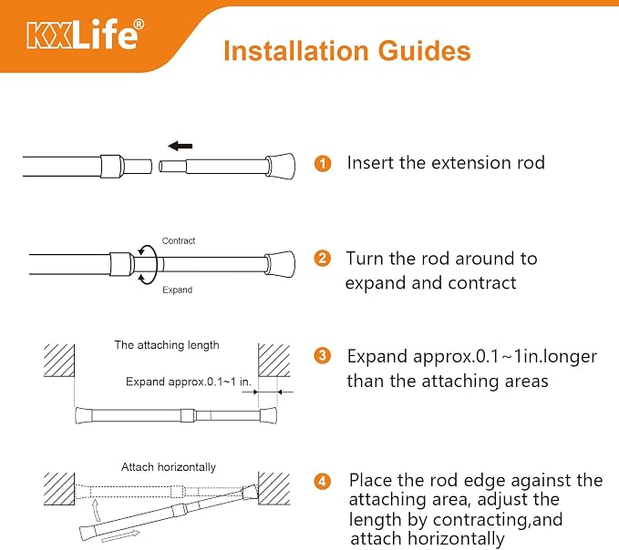 KXLife 2 Pcs Tension Curtain Rod 35 to 46 Inches, 5/8" Diameter Spring Curtain Rods, Black, Adjustable Expandable Pressure Window Tension Rod No Drill