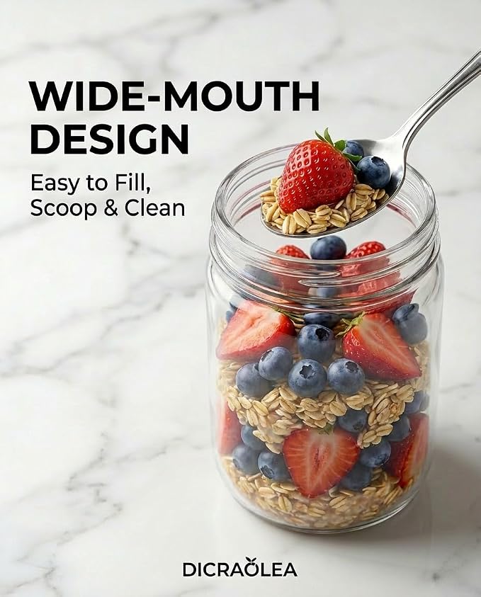 16oz 4Pack Glass Overnight Oats Jars Containers with Airtight Leakproof Lids, Reusable Mason Jars for Meal Prep, Yogurt Parfaits, Smoothies, Salads & Healthy Breakfasts (16 OZ-4-2)