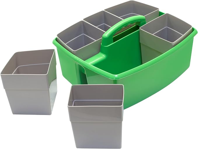 Storex Large Classroom Craft Caddy with Cups, 13 x 11 x 6.575 Inches, Green, Case of 2 (00983A02C)