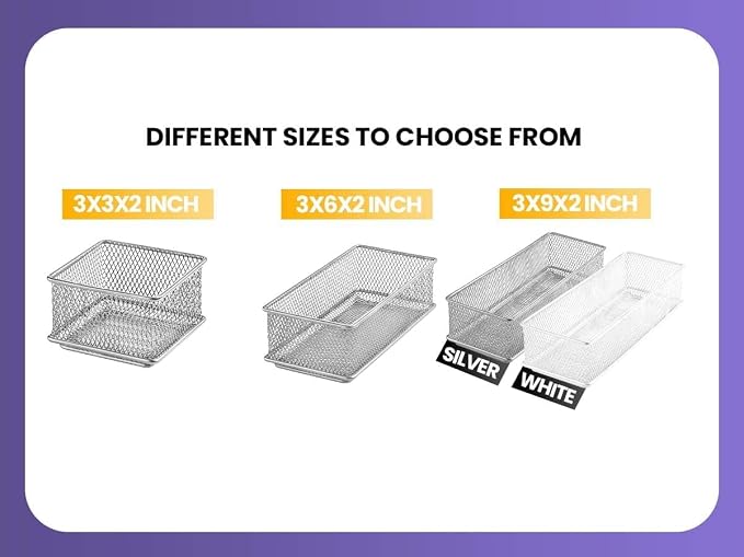 Ybm Home Silver Mesh Drawer Cabinet and or Shelf Organizer Bins, School Supply Holder Office Desktop Organizer Basket 1595s (1, 6x6x2 Inch)