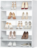 ROOMTEC 31.5" Shoe Shlef Tower Wardrobe Closet with Clear Glass Doors, Wall Mounted Modular Closet System, Clothes Storage Unit for Bedroom or Walk-in Closet, White