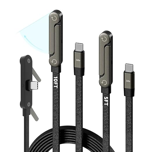 NKV 2 Pack USB C to USB C Invisible Stand Charging Cable | 240W Fast Charging Cable 5/10 FT，for iPhone 17 Series, Samsung Galaxy S25 S24 Ultra etc (C-C 2 Pack 5/10FT)