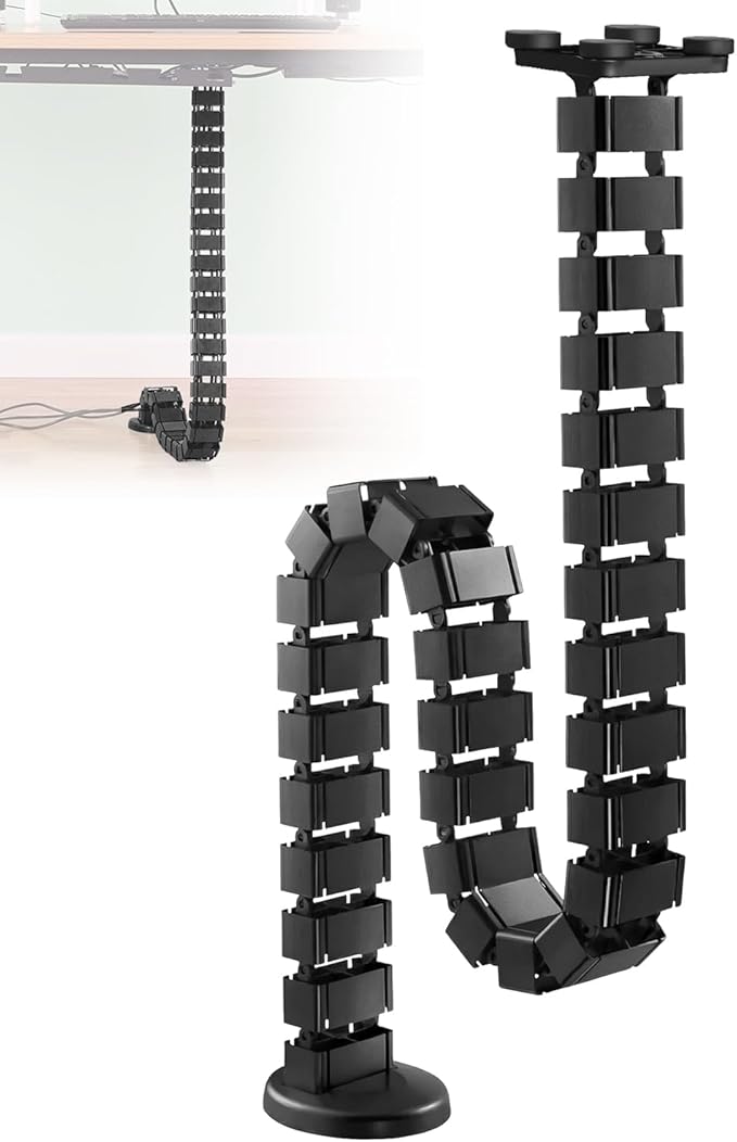 Under Desk Vertebrae Cable Management Fit for Sit Stand Desk, Chain Raceway Cable Management, Magnetic Flexible Wire Spine Adjustable Length, Black