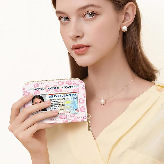 Sunwel Fashion Credit Card Holder for Women Small Accordion Card Cases with ID Window (PINKLEOPARD)
