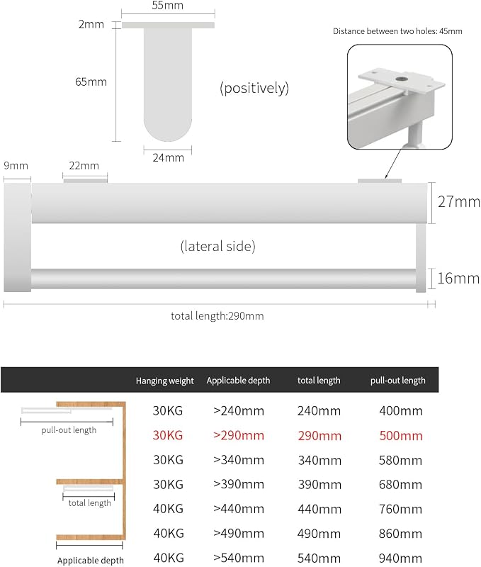 BaiNong pull out closet rod pull out pants rack for closet white 11-3/8 inch pull out valet rod closet telescopic trouser rack shallow cabinet organize pants and clothes
