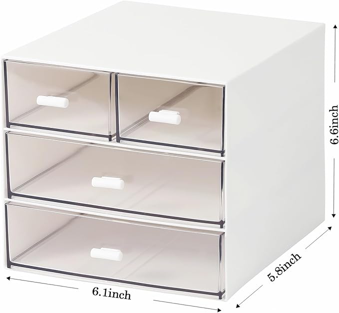 MILULUGO Makeup Organizer with 4 Drawers, Desk Organizer, Cosmetics Storage Box for nail polish, Lipstick, Brushes, Jewelry, Skincare, Bathroom Organization Boxes - White