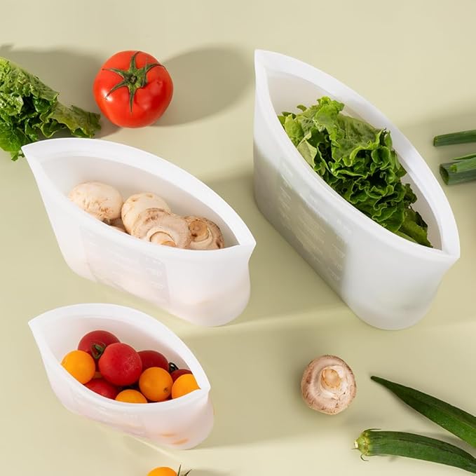 Reusable Sandwich & Snack Bags, 8 Pack 100% Silicone Stand Up Zip Lock Food Storage Bags for Food Container, Freezer Microwave Oven Dishwasher Safe, 4 Small 4 Extra Small, Translucent