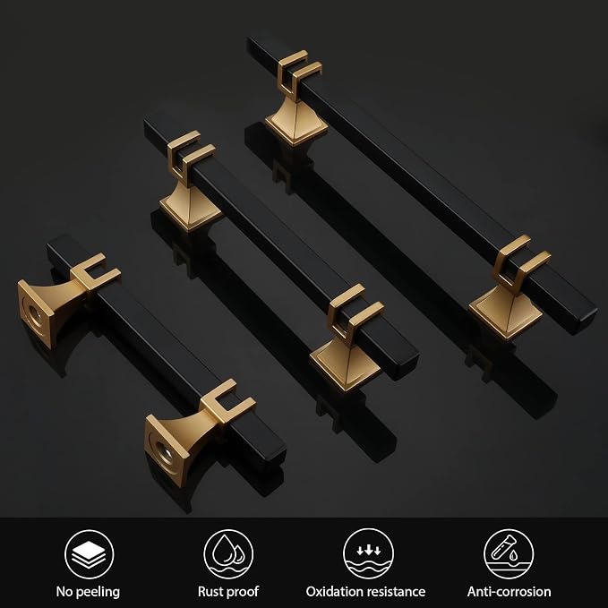 25 Pack 7-1/2 Inch Cabinet Pulls Black and Gold Cabinet Handles Kitchen Cabinet Handles, Black Dresser Drawer Pulls Kitchen Cabinet Hardware