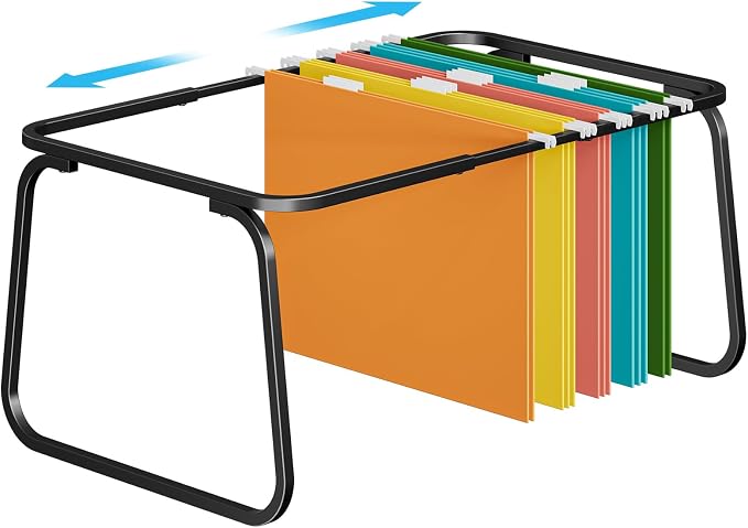 Marbrasse Hanging File Folder Frame, Adjustable Letter Size File Holder 16-25 Inches, Metal File Cabinet Rails for Office, Home, School, Black
