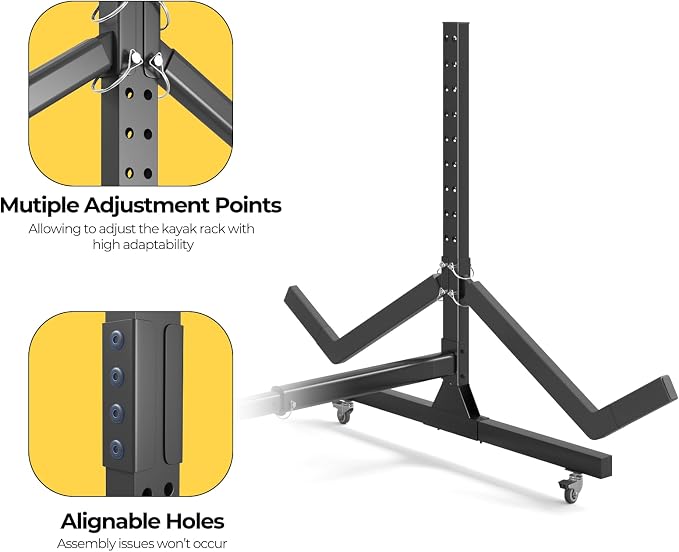 Freestanding Adjustable Kayak Storage Rack, 2 Sides Kayak Bracket, Durable Kayak Rack with Lockable Wheels for Indoor, Outdoor, Garage, Shed, Dock