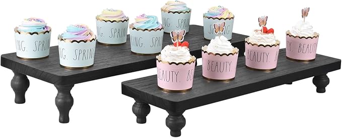 Ikee Design 2 Pcs Set Wooden Display Riser, Cupcake Dessert Display Riser | 2-PIECE COUNTERTOP RISERS: Black wooden stands add height to cupcakes, serving displays and farmhouse décor.