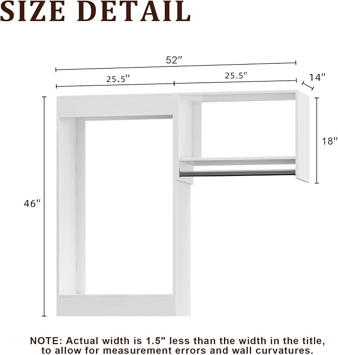 Modular Closet System, 52" Wide Wall-Mounted Closet Tower Organizer with Rods for Walk-In Closet Storage, White