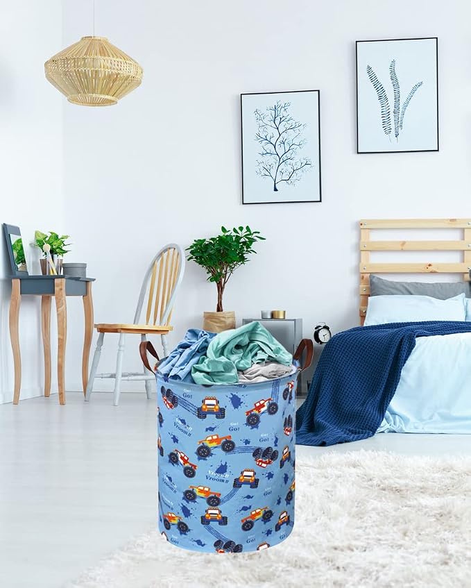 Kids Boys Hamper, Kids Laundry Basket Collapsible Monster Truck Storage Baskets for Boy Room Decor,Office,Toy Organizer,Gift Hamper(Monster trucks) …