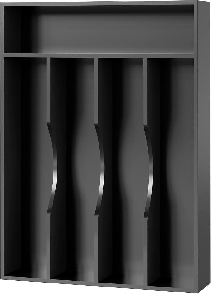 Utensil Organizer 10'' Silverware Drawer Organizer Cutlery Kitchen Bamboo | Natural Bamboo Black, 5 Compartment, Durable, Small Narrow Organizer, Silverware Tray, Utensil Holder, Silverware Organizer