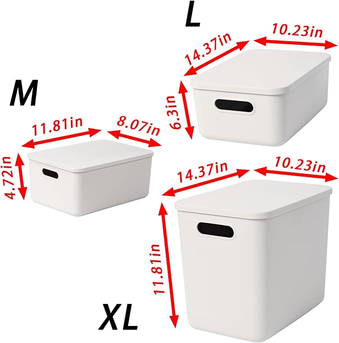 Plastic Storage Bins with Lid, White Stackable Storage Basket Organizer Box, Sturdy Containers Organizing Lidded Bins for Shelves, Cabinet, Desk, Pantry, Bedroom, Book, Toys (gray, 6M)