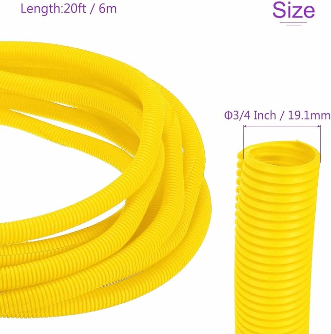 DMiotech 20ft Wire Loom Split Tubing 3/4 Inch(19.1mm) ID, Cord Protectors from Pet Flexible Conduit Cable Management for Office Home Garden, Yellow