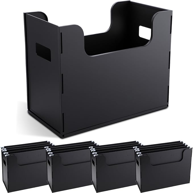 4 Pcs Portable Desktop File, Side Handles, Filing Organizer, Hanging File Folders, Letter Size for Schools Office Home (Black)