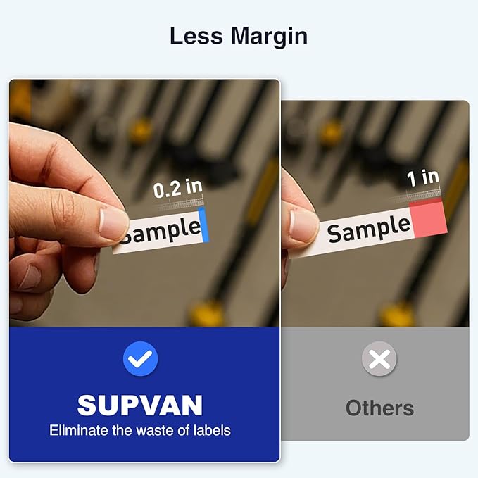 SUPVAN E11 Keyboard & Bluetooth Label Maker Machine with Tape, Black | Rechargeable, Versatile App with 30+ Fonts and 660+ Icons, Minimal Margin, Inkless, for School, Home, Kitchen, Office