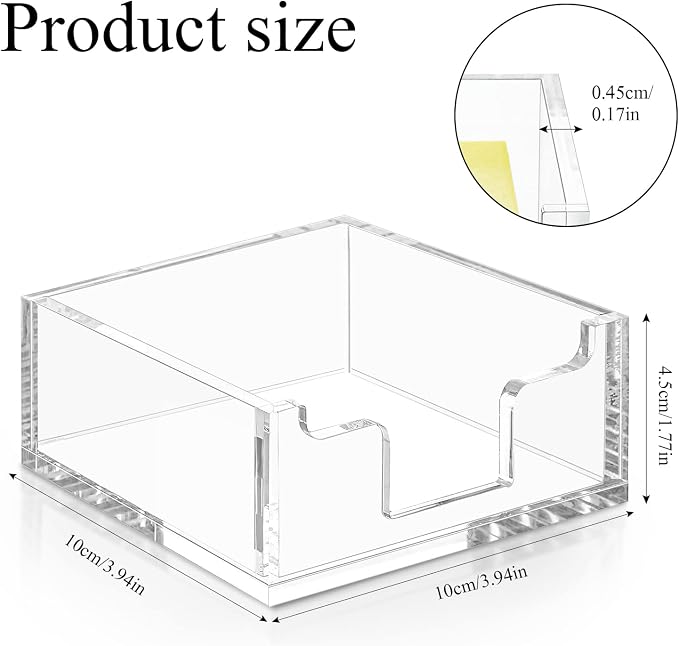 Acrylic Sticky Note Holder 3.94 x 3.94 Clear Acrylic Notepad Holder Sticky Note Dispenser for Desk Organizer Office Home(1 Pack)