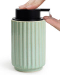 Soap Dispenser, Green Ceramic Refillable Liquid Hand Soap Pump for Bathroom Kitchen, 10.5OZ Lotion Dispenser, Dish Soap Dispenser, Modern Stripe Design, ANTIS'S HOME