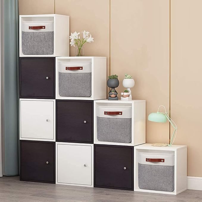 Fabric Storage Cubes 10.5x10.5x11in, Cube Storage Bins Organizers | Small storage cubes, Foldable Storage Basket, For Shelves Closet Organizers, with PU Leather Handle, , 6 Pack, Grey
