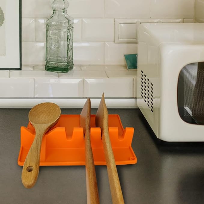 Silicone Utensil Rest with Drip Pad for Stove Top, Large Spoon Holder, Kitchen Utensil Rest (Gray)