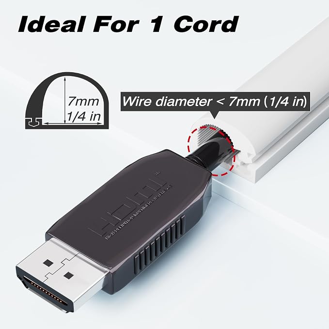 118" Silicone Cord Hider for Wall Mount TV,Self-Adhesive Cable Hider for 1 Cord(1/4" Diameter),Cable Management Under Desk,Cord Organizer,Cable Raceway Home & Office Trim,Cord Concealer Channel,White