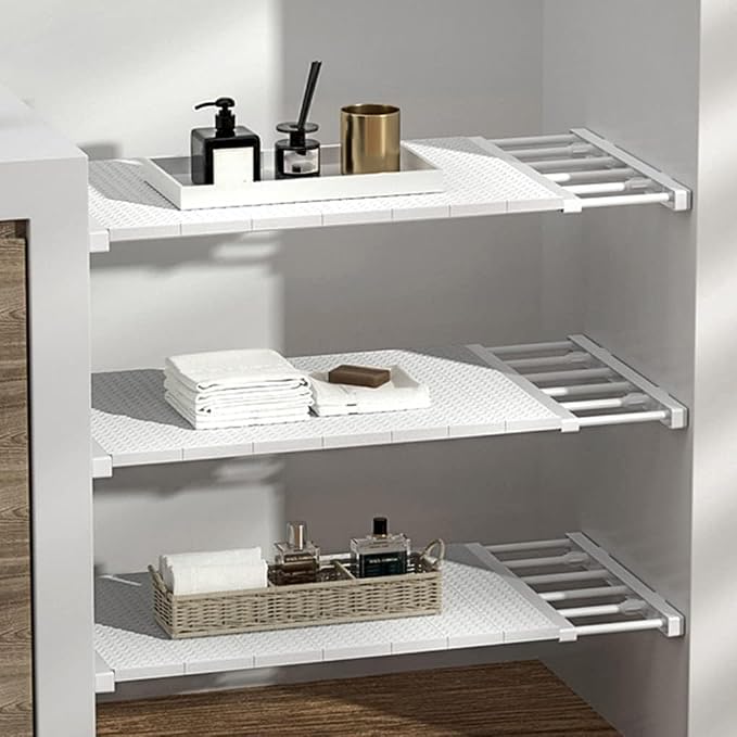 Expandable Closet Shelf Dividers Adjustable Cabinet Storage Rack Hanger Wardrobe Organizer Tension Rod Separators for Bedroom Bathroom Kitchen Bookshelf (Width 9.45 in, Length 15-21.7 in)