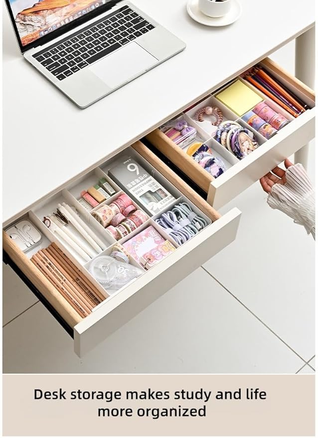 Removable Drawer Storage Box with Four Sides - Multi-Function Storage Box for Organizing Make-up, Kitchen Utensils, Bathroom and Desktop Drawers (Clear)