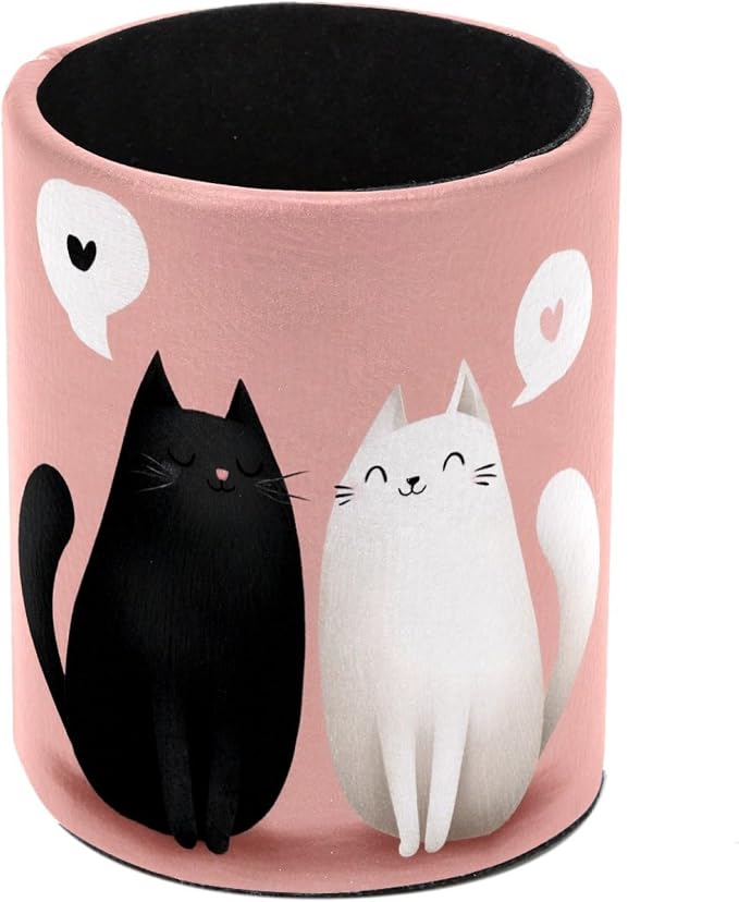Black and White Cats Pen Holder Pencil Organizer for Desk, 3.1” x 3.1” x 3.9” Pencil Cup Office Supplies, Large Capacity Cute Pen and Makeup Brush Holder for Home, School, Desktop