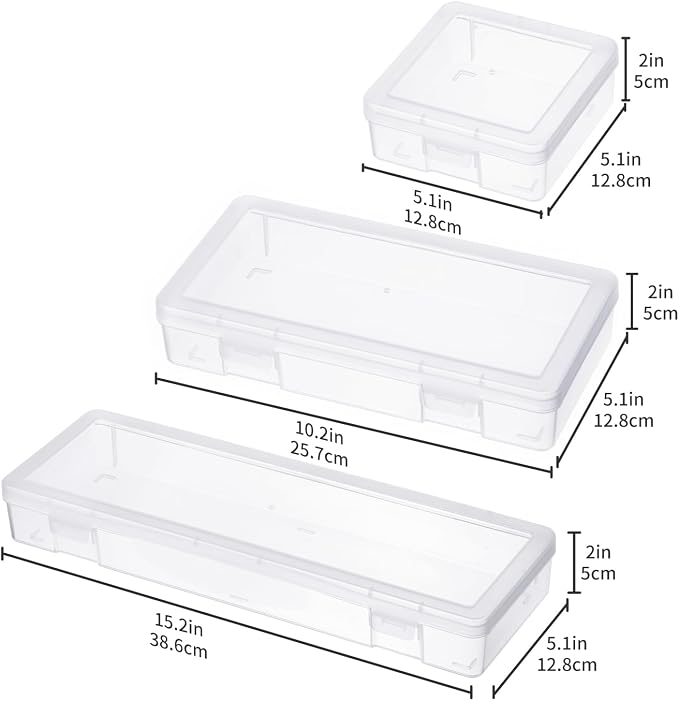novelinks Clear Pencil Box and Small Plastic Storage Containers with Lids | 3 Small + 3 Medium + 3 Large, Board Game Storage Containers, Task Boxes for Special Education, Balloon Storage Organizer