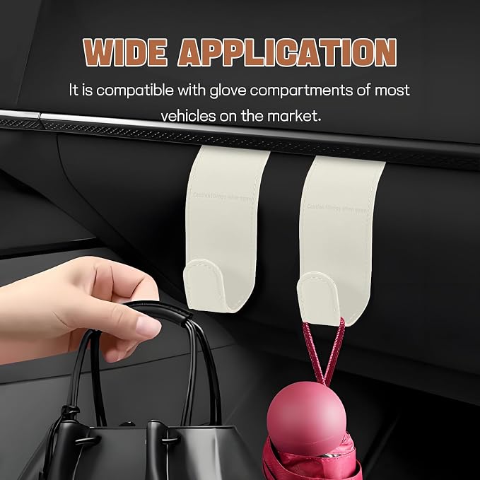 Hovom 2PCS Car Co-Pilot Glovebox Hooks, Anti-Scratch Auto Co-Pilot Glove Box Hanger Organizer, Vehicle Passenger Seat Hanging Storage Hook for Handbag Purse Umbrella, Car Accessories (Beige)