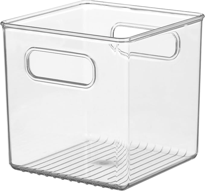 iDesign Plastic Pantry Storage Organizer Bin, 6" x 6" x 6" | Easy Grip Handles, Kitchen Storage, Freezer and Fridge Organizer, Clear