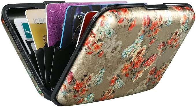 ELFISH Mini RFID Aluminum Wallet Credit Cards Holder Business Card Case Metal ID Case for Men Women（Flower Shadows
