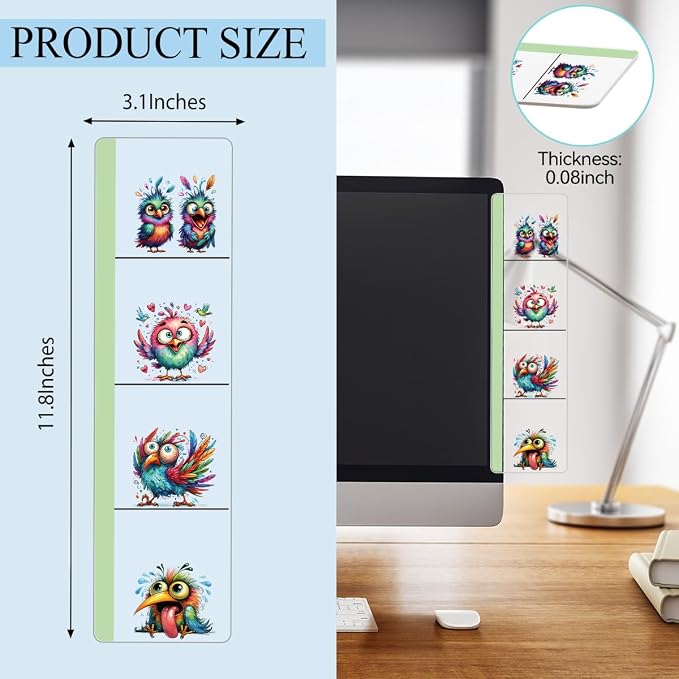 Crazy Birds Computer Monitor Memo Board, Sticky Note Holder, Monitor Side Note Board, Acrylic Desk Organizer with 100Pcs Notes for Office Worker Men Women, Home Desktop and Office Desk