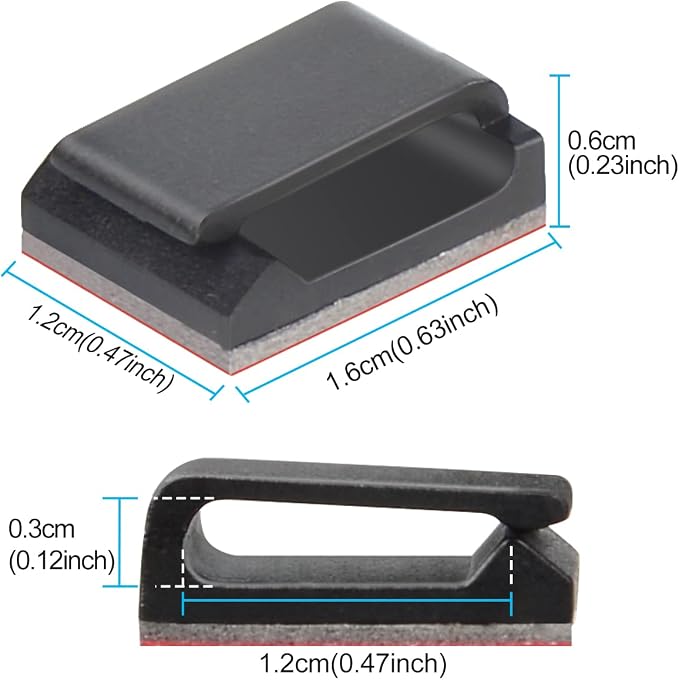 100 Pcs Cable Tidy Management Self Adhesive Flat Cable Clips for Led Light Strip and Flat Ethernet Cable Black